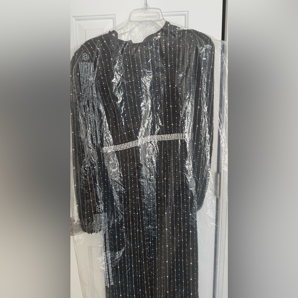 Mac Duggal Black Long Sleeve Beaded Gown